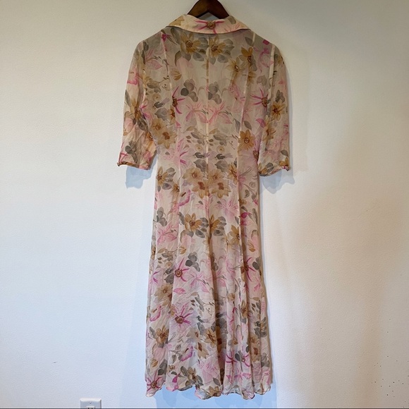 90s Vintage Miller Shor Silk Sheer Floral Maxi Half Sleeve Overlay Dress - Picture 11 of 11